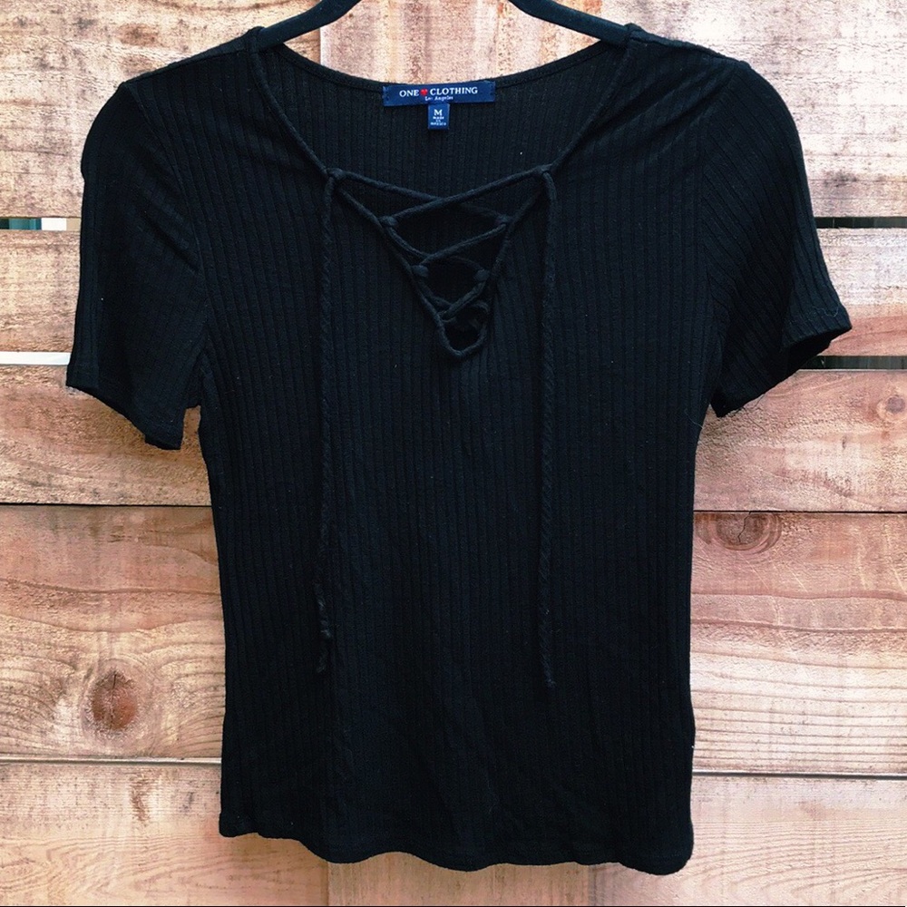 Lace Up Ribbed Top